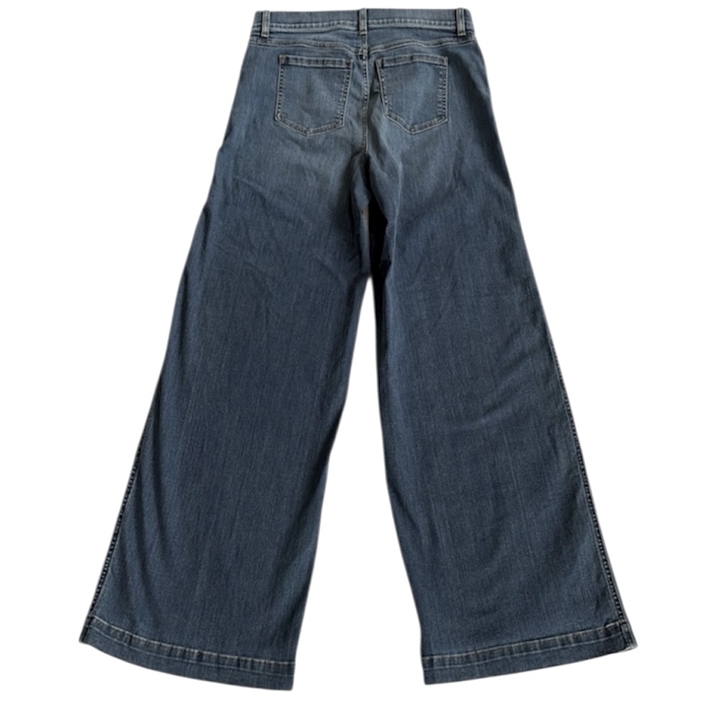 New Vintage Spanx Indigo Denim Blue Jeans Wide Leg Seamed Front Boho Women’s L - Picture 3 of 11